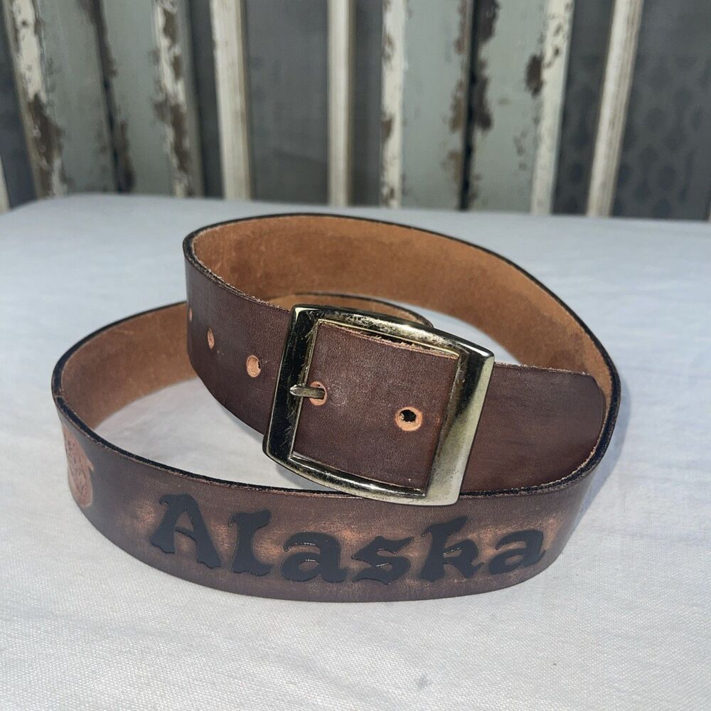 Alaska Black Elk Leather Belt Size 36 Brown Hand Made Anchorage Dog Sledding